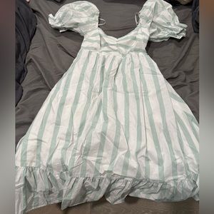 Abercrombie & Fitch Green and White Striped Midi Dress